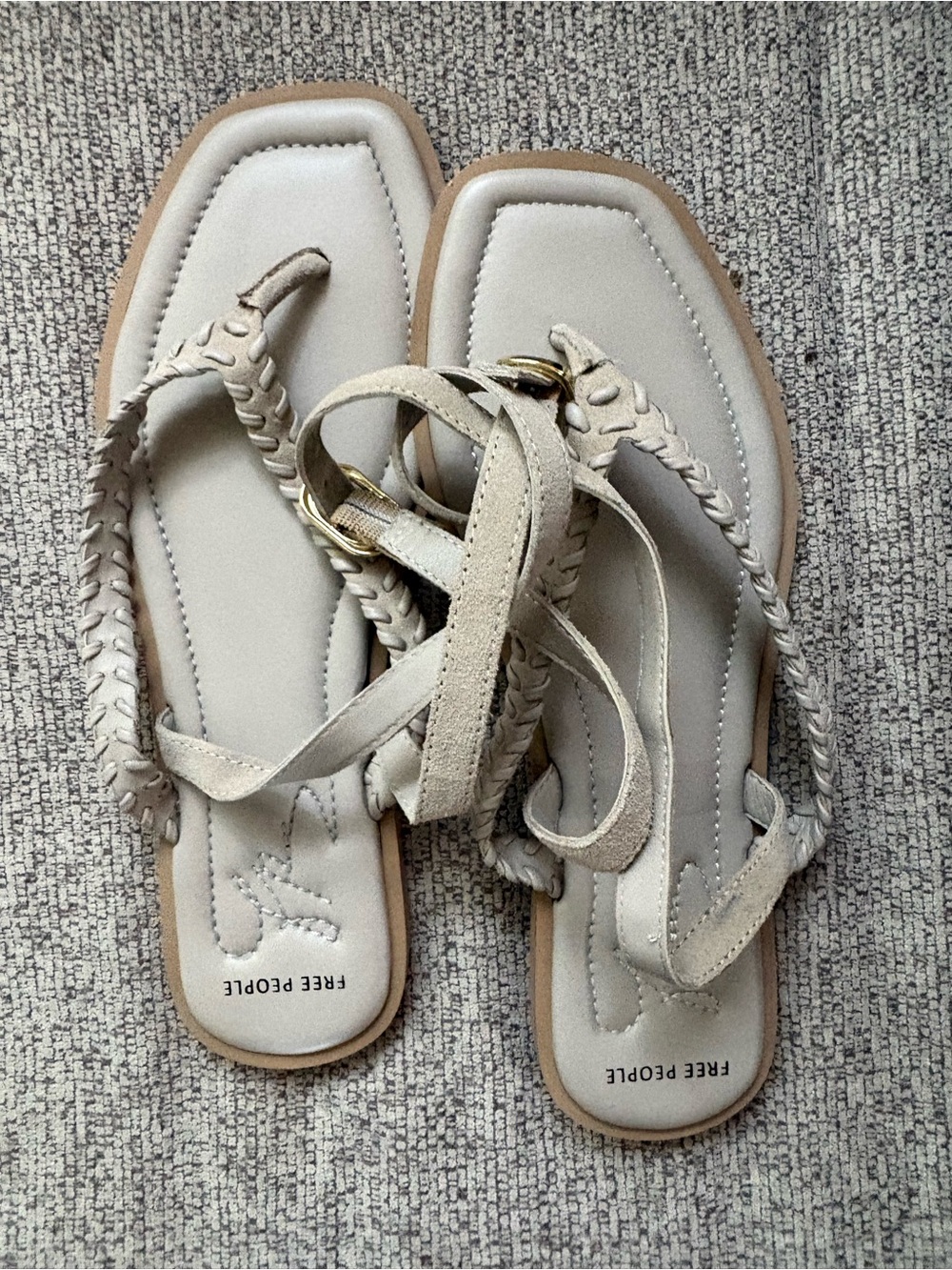 Free People Cream Braided Strap Square-Toe Sandals